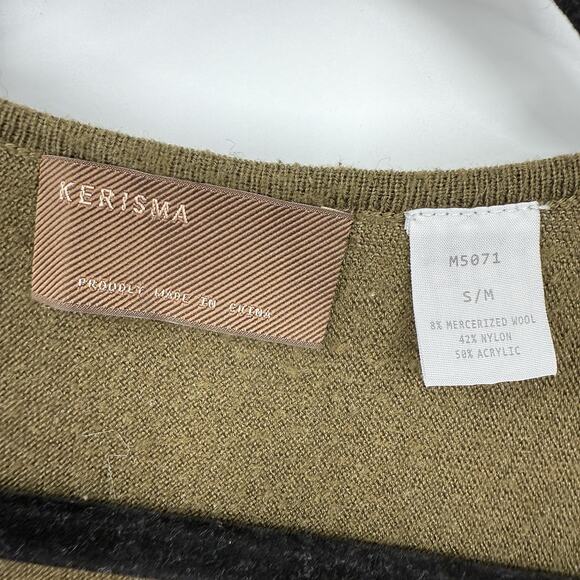 Kerisma Raven Top S/M Olive Green Knit Mercerized Wool V Neck Relaxed Minimalist - Picture 8 of 10